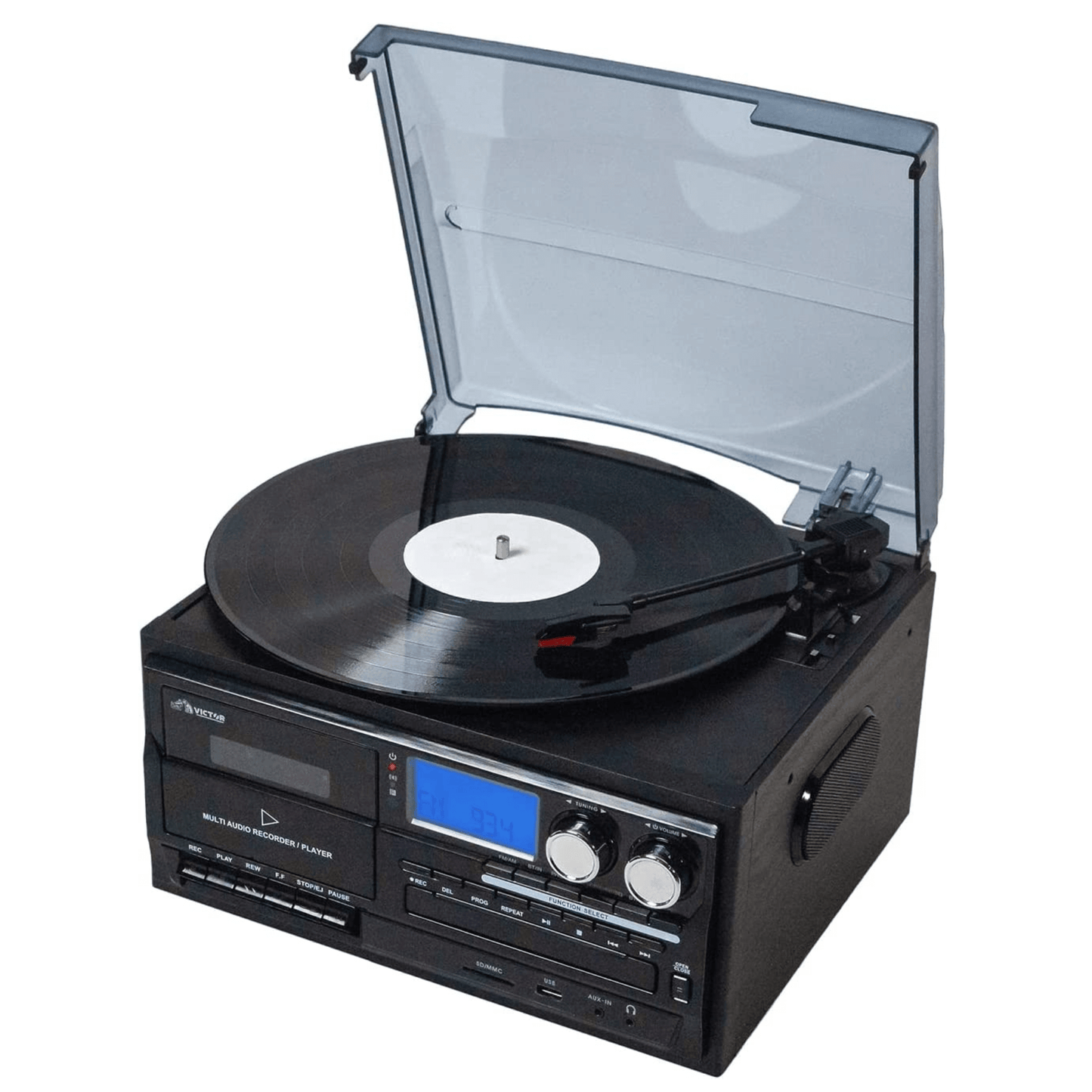 Victor Cosmopolitan 8-in-1 Turntable Music Center with Bluetooth, USB & Cassette