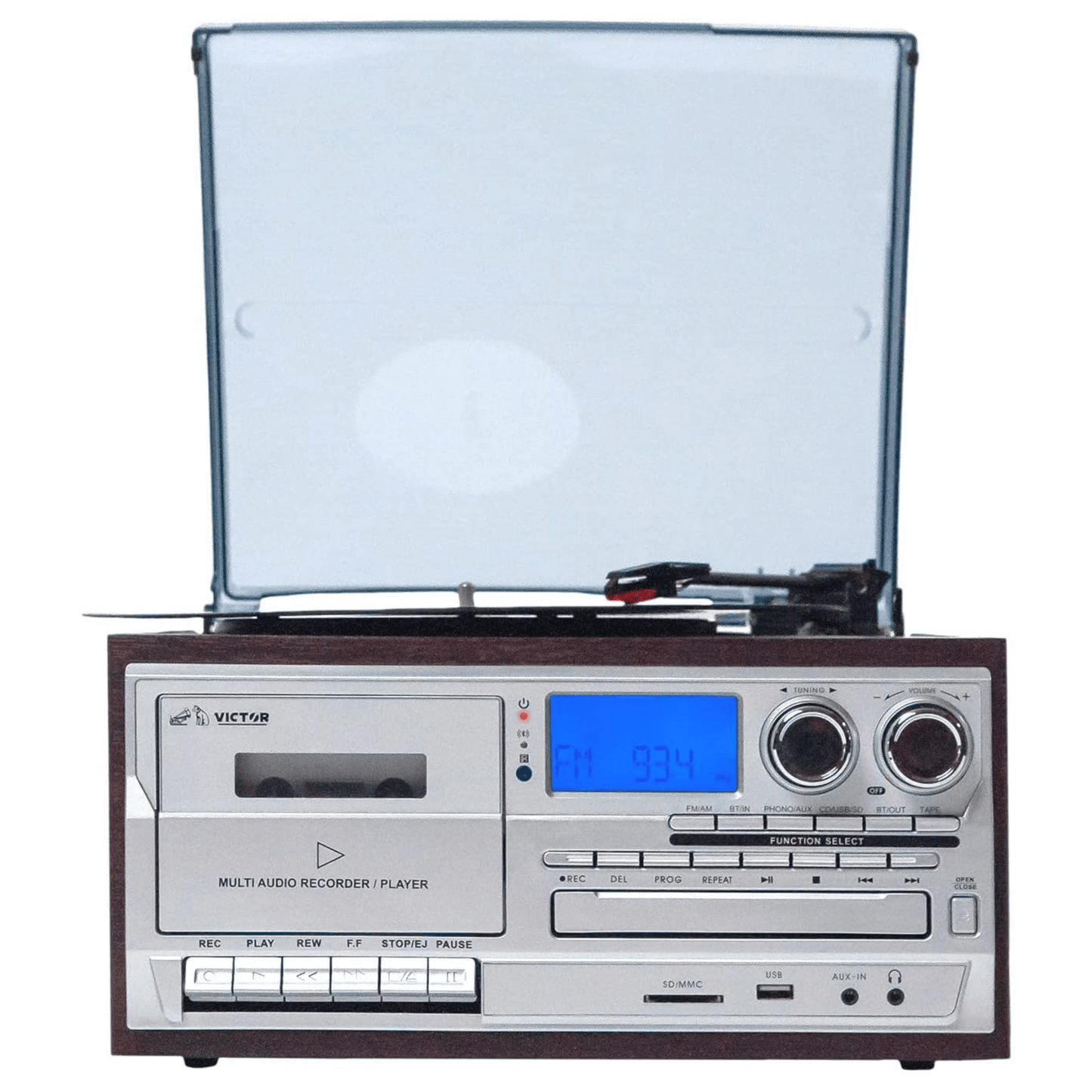 Victor Cosmopolitan 8-in-1 Turntable Music Center with Bluetooth, USB & Cassette