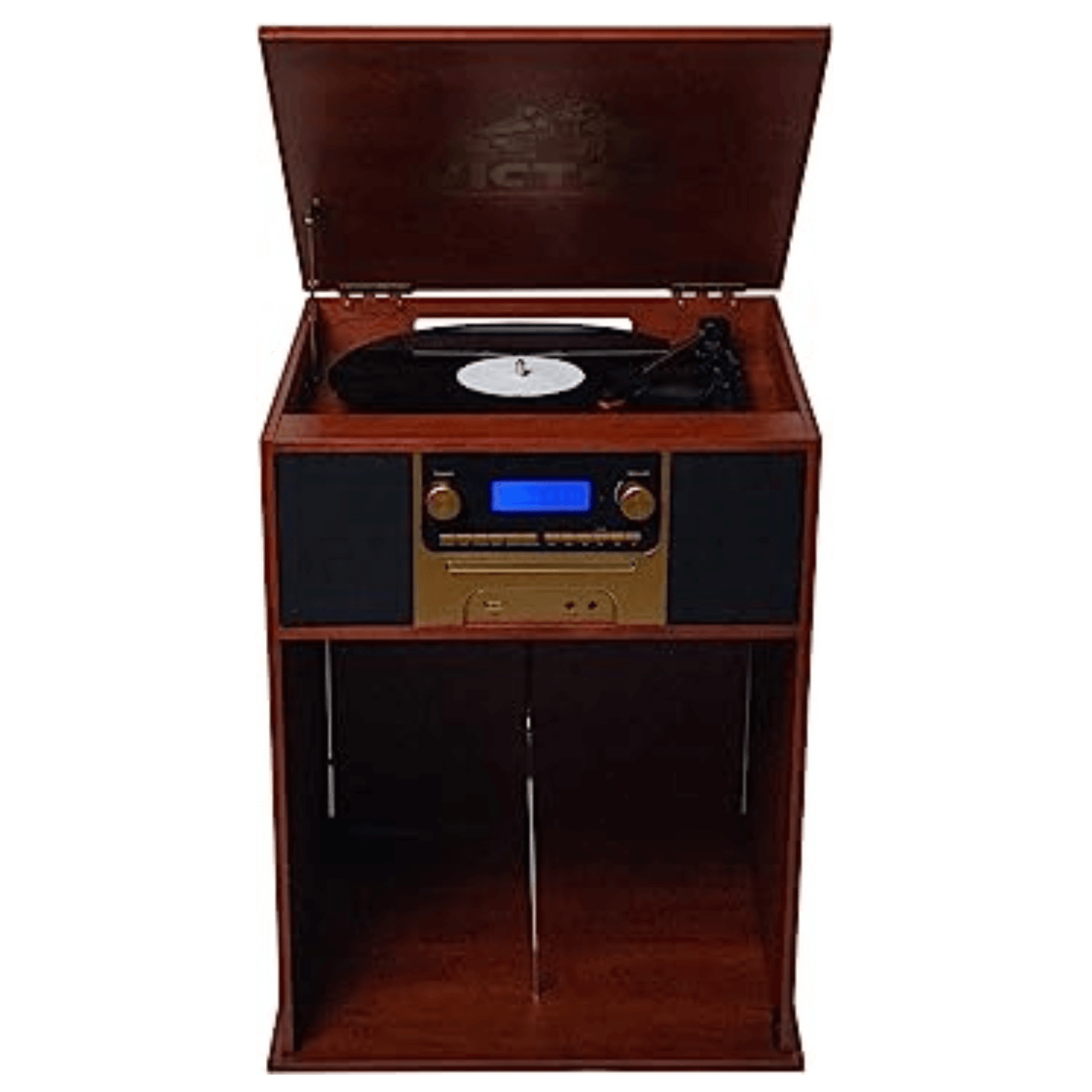 Victor Boyleston 7-in-1 3-Speed Turntable Music Center w Album Storage and USB Port
