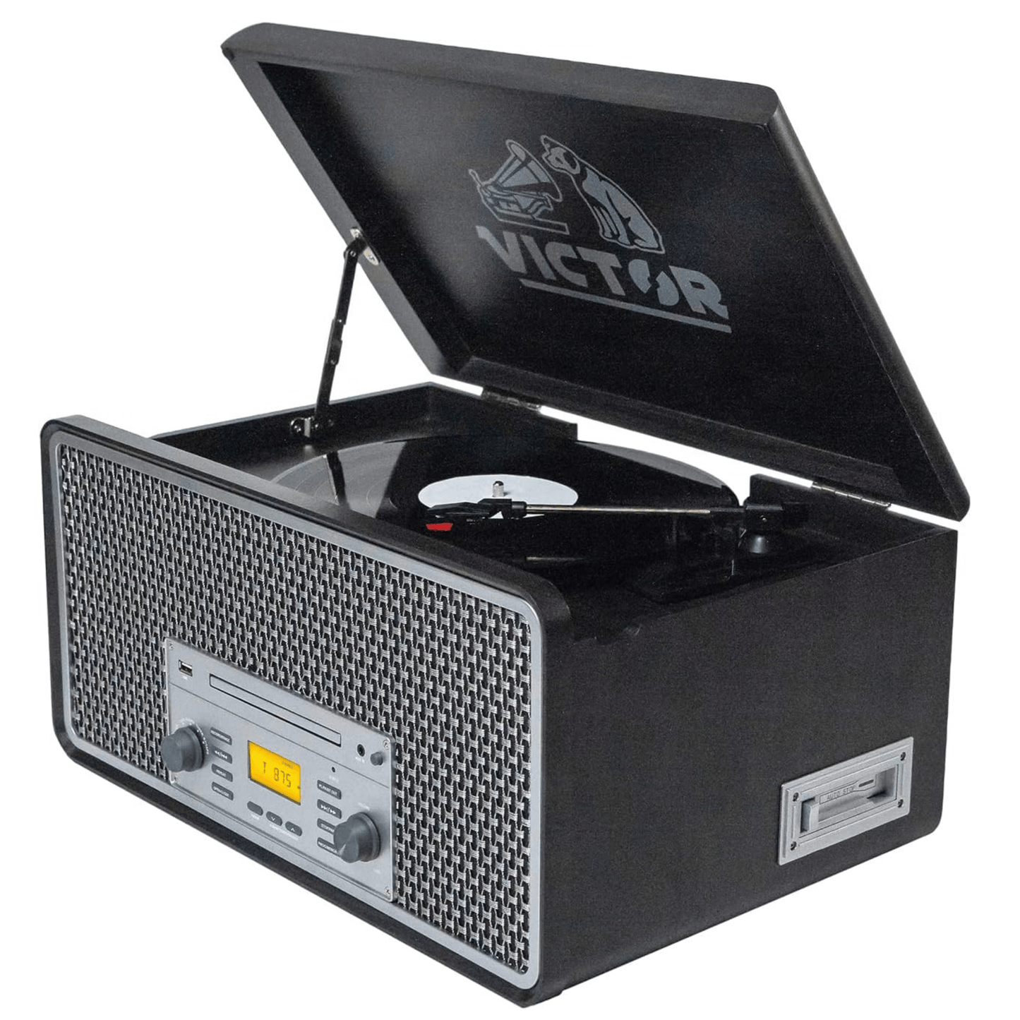 Victor Monument 8-in-1 Wood Music Center with 3-Speed Turntable & Dual Bluetooth