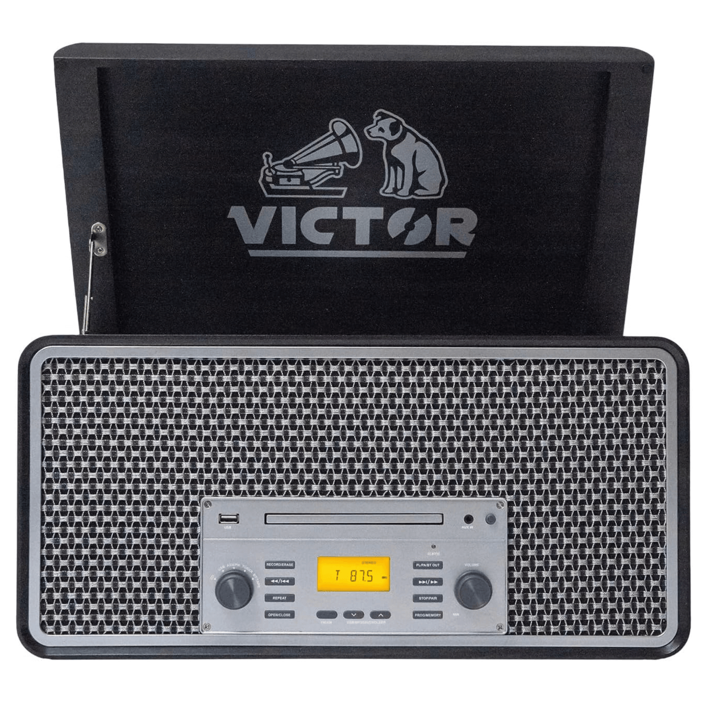Victor Monument 8-in-1 Wood Music Center with 3-Speed Turntable & Dual Bluetooth