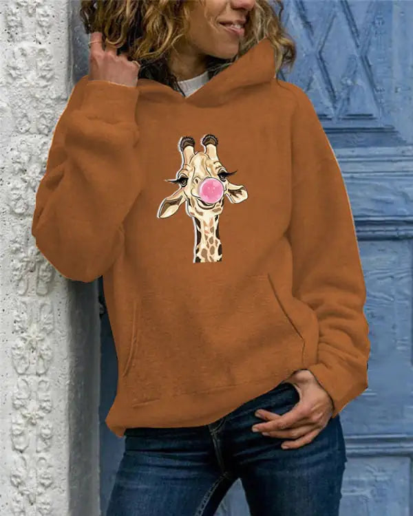 Solid Color Printed Round Neck Women's Sweater