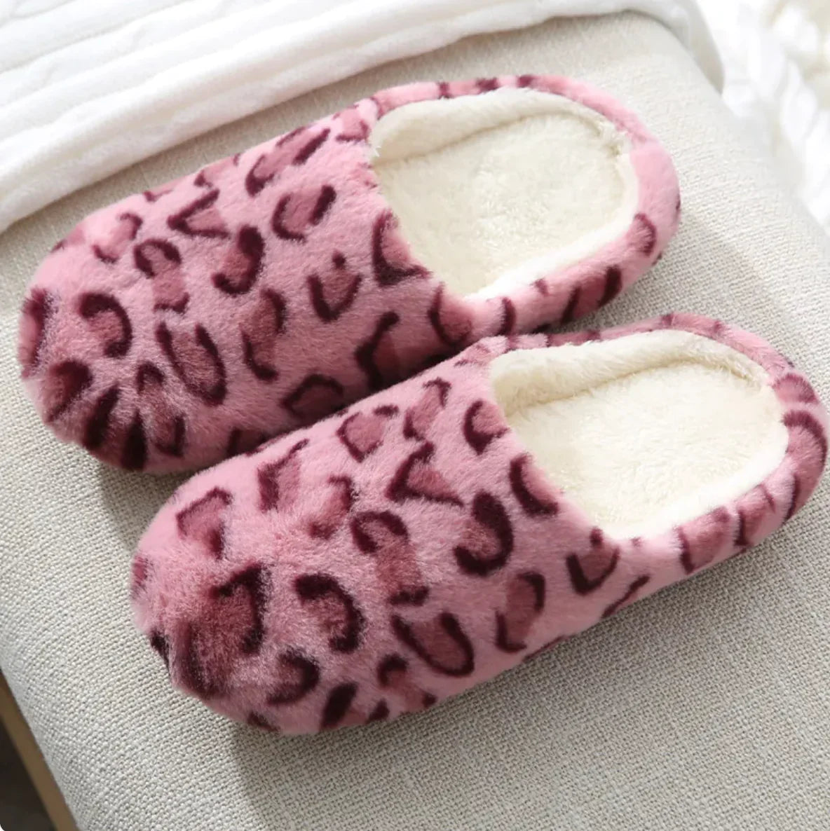 Leopard Print Rabbit Fur Indoor Slippers