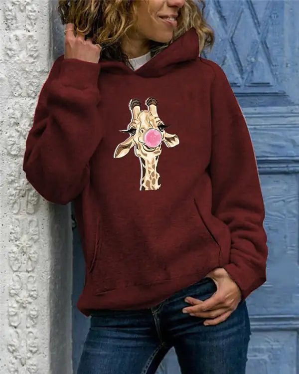 Solid Color Printed Round Neck Women's Sweater