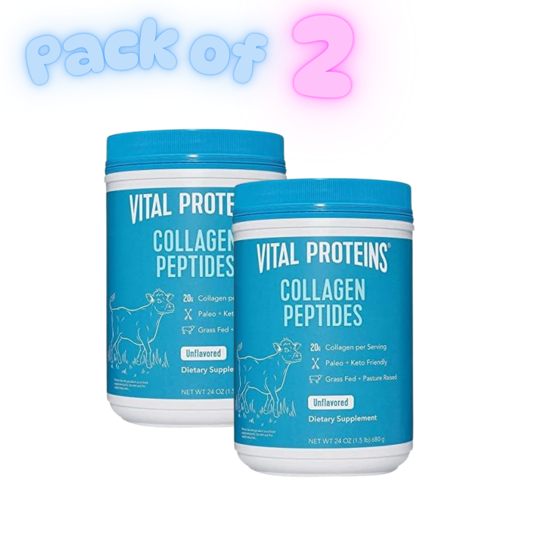 Vital Proteins Collagen Peptides Powder –  Unflavored 24oz -Supports Hair, Skin, Nails, Bone & Joint Health (Pack  of 2)