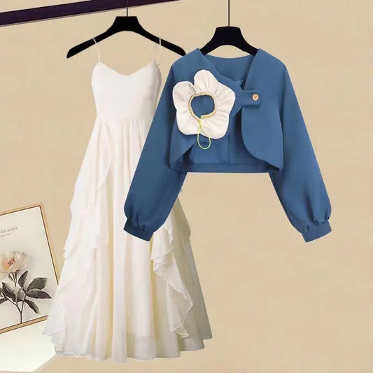 Plus Size Women's Spring Outfit Set with Stylish Top & Dress