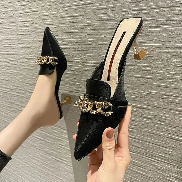 Women's Pointed Toe Stiletto Sandals with Metal Buckle