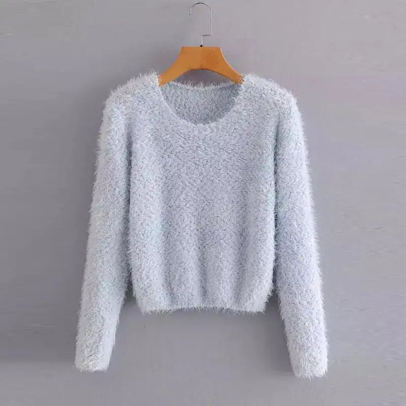 Women's Solid Color Round Neck Pullover Sweater
