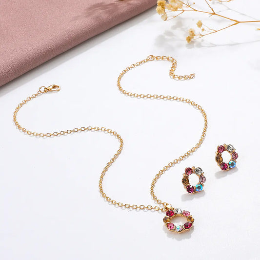 Colorful Gemstone Jewelry Set with Necklace and Earrings