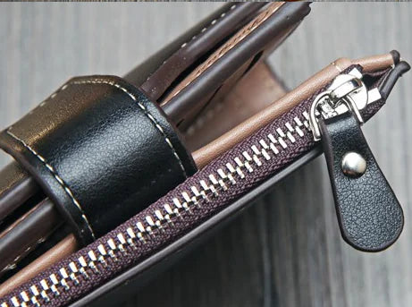 Vertical Buckle Wallet with Zipper Closure