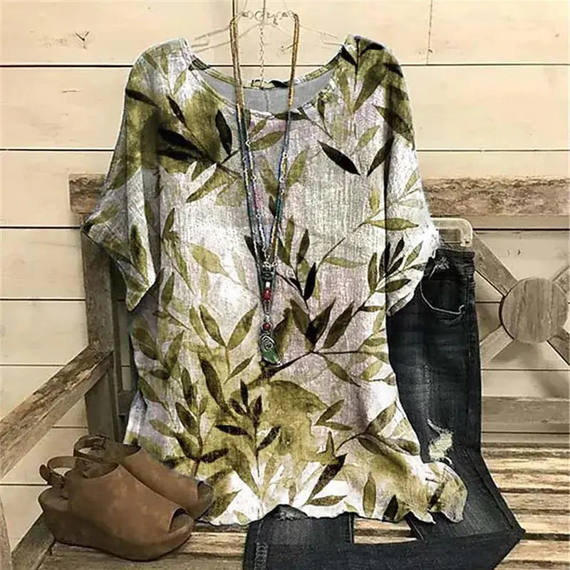 Floral 3D Print Round Neck Women's T-Shirt (Casual)