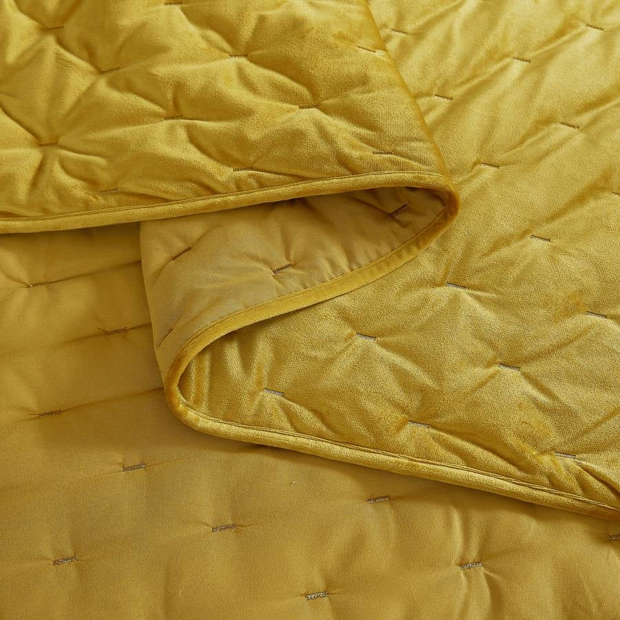 King/CAL King Size 3-Piece Mustard Yellow Velvet Embroidered Super Soft Quilt Set