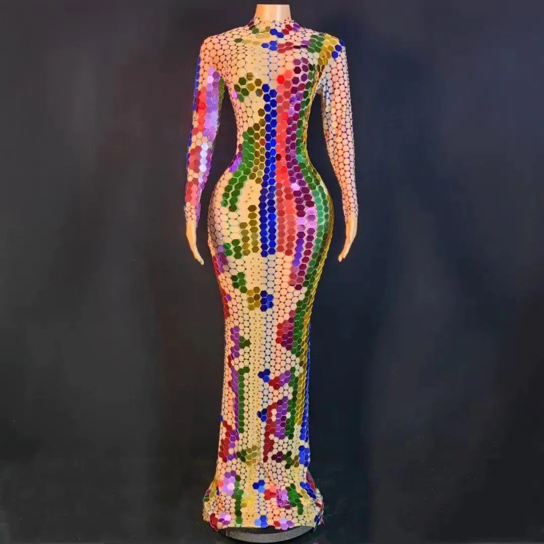Women's Long Sequin Gauze Dress for Birthday Party