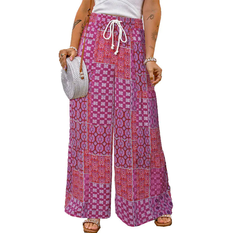 Women's Color block Paisley Wide Leg Pants