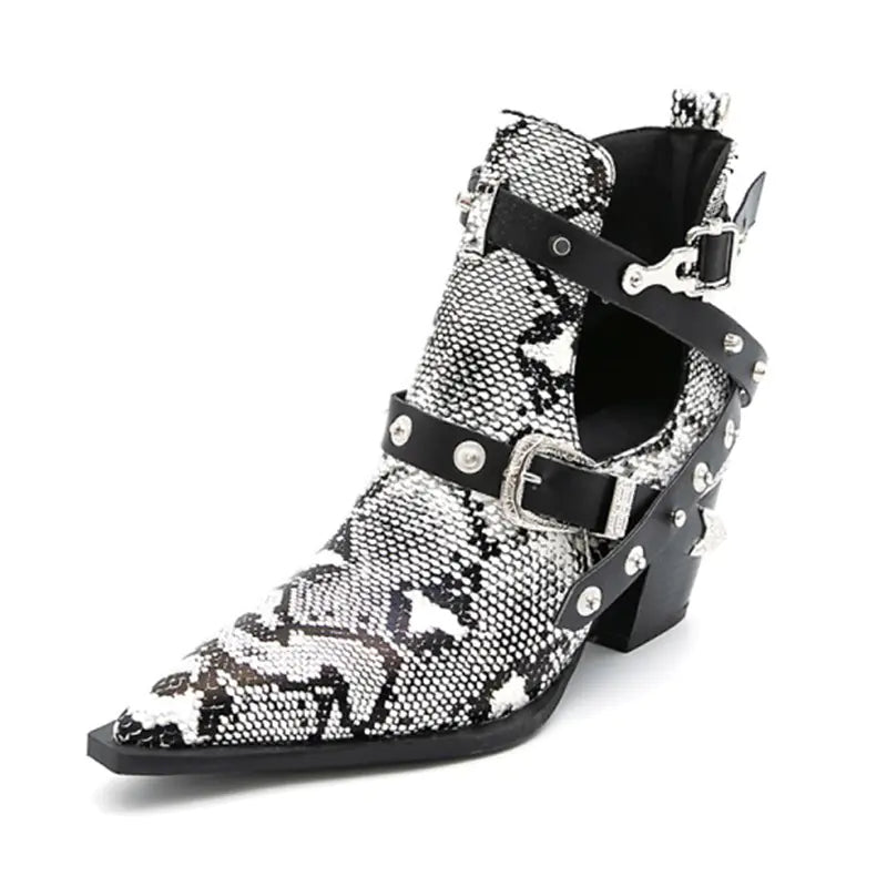 Women’s Short Pointed Toe Western Ankle Boots, 5CM Heels