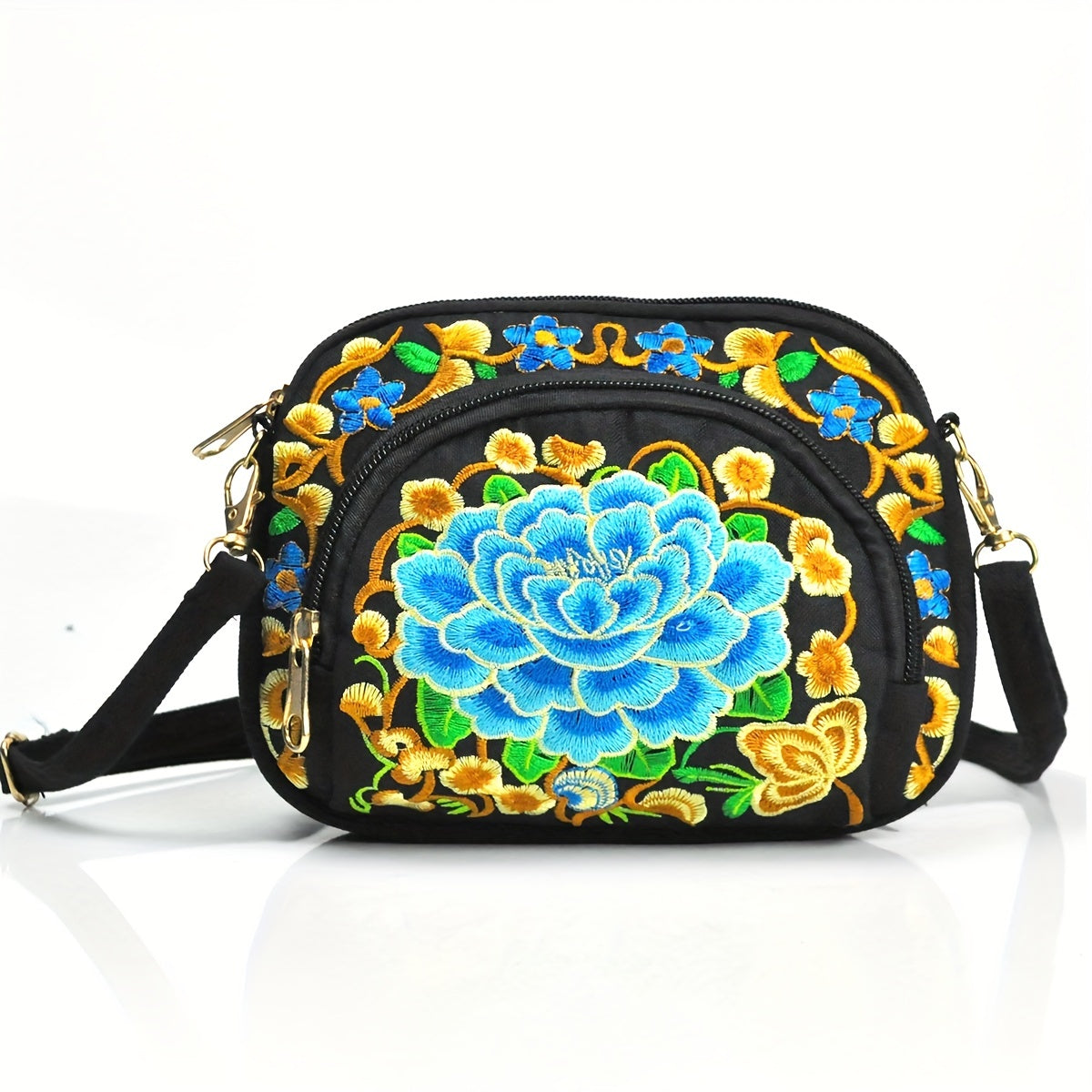Vibrant Floral Embroidered Crossbody Bag for Women