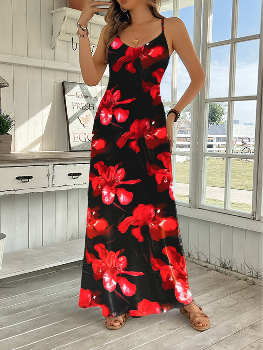 Chic Strappy Floral Print Maxi Dress