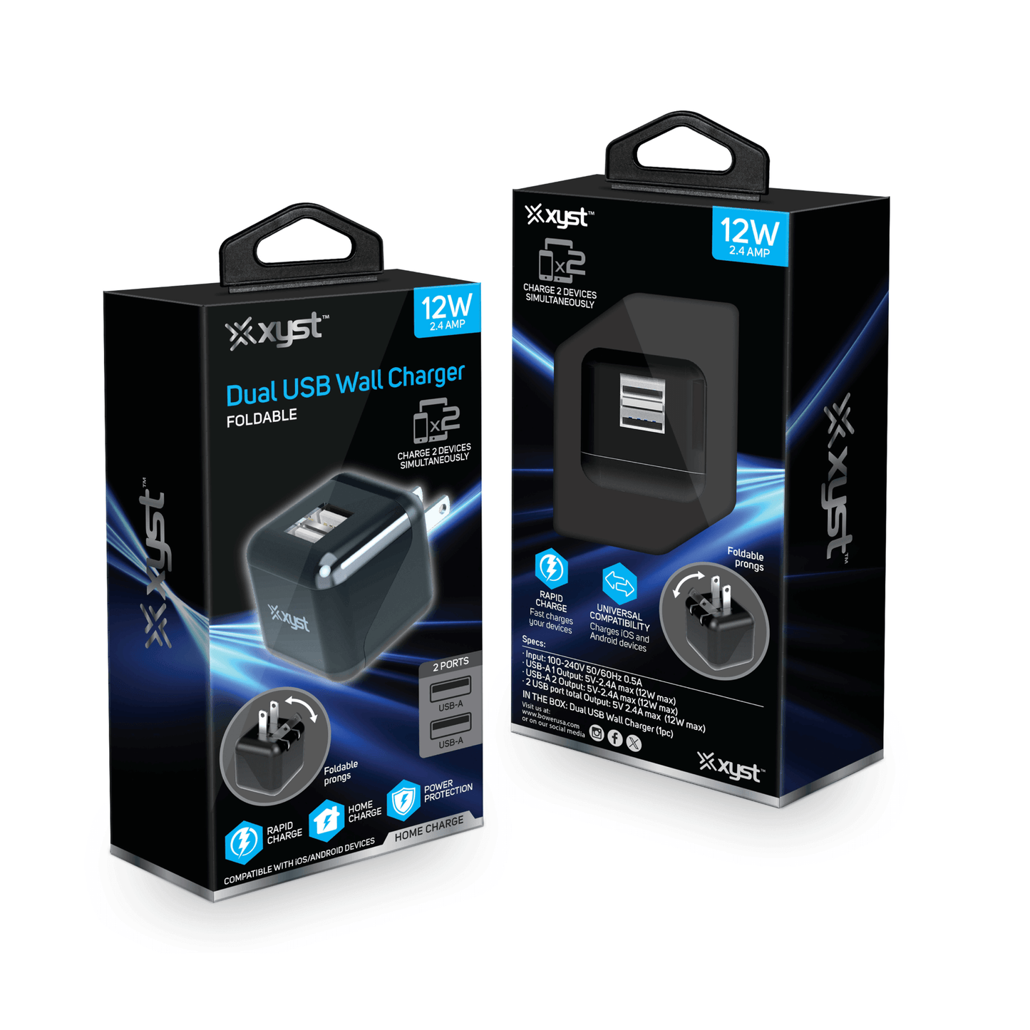 Xyst 2.4-Amp Dual USB Foldable Wall Charger