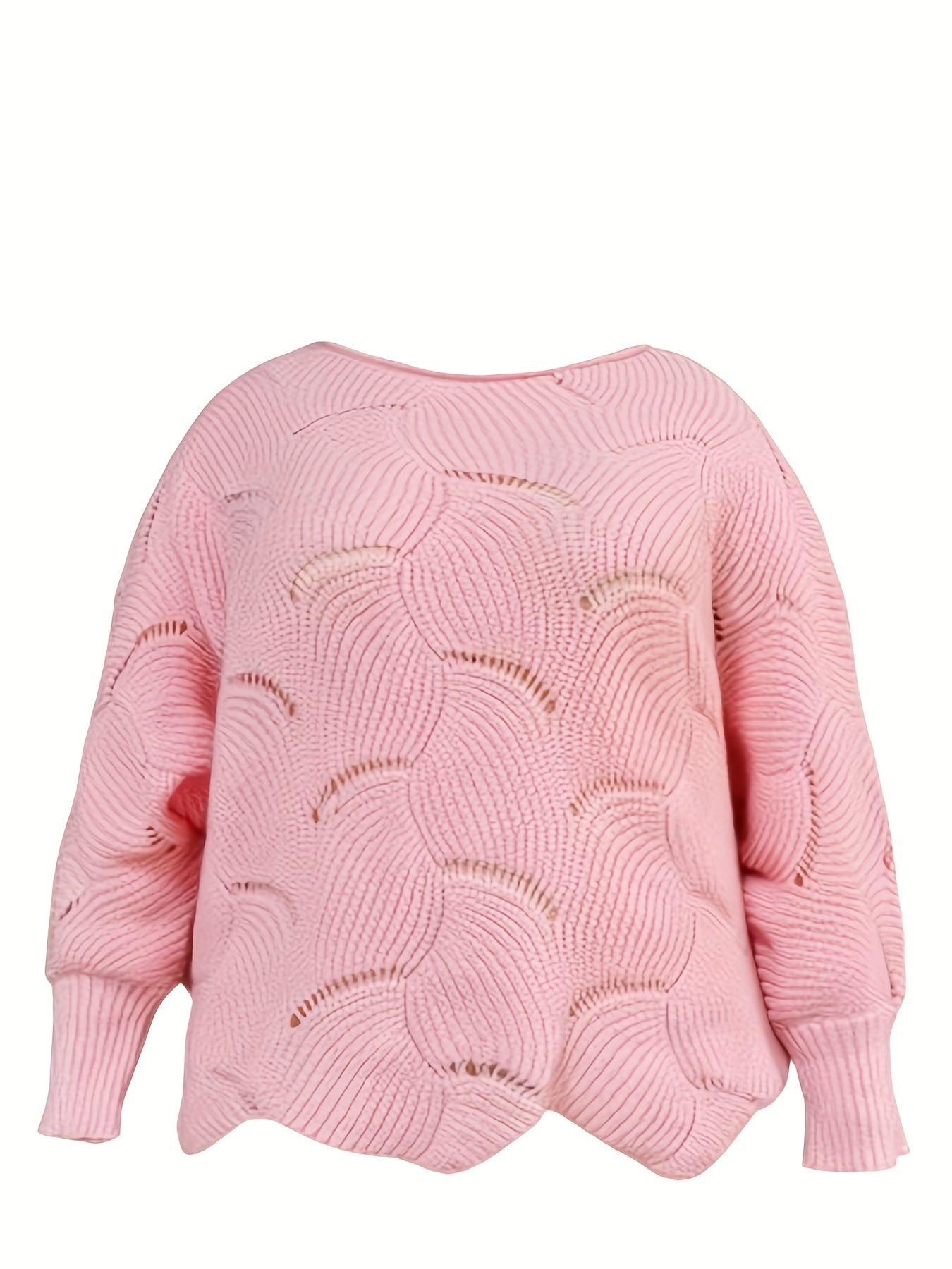 Plus Size Cozy Hollow Knit Crew Neck Sweater