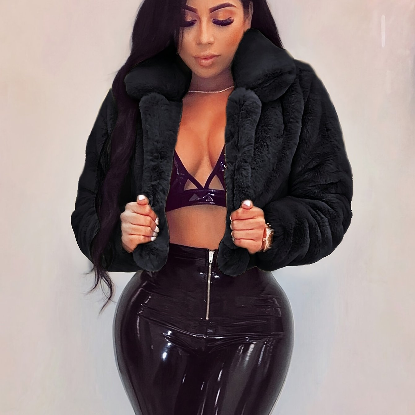 Cozy Chic Faux Fur Collar Cardigan Jacket