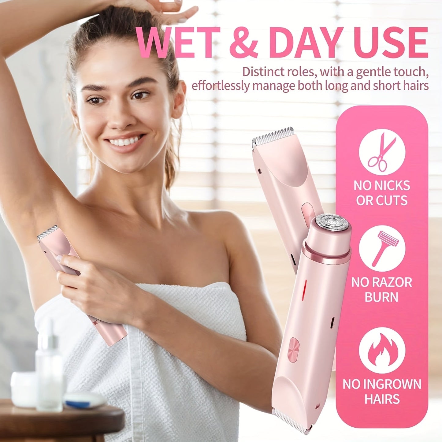 Pink Dual Head Electric Shaver  Bikini Trimmer US Powered Waterproof