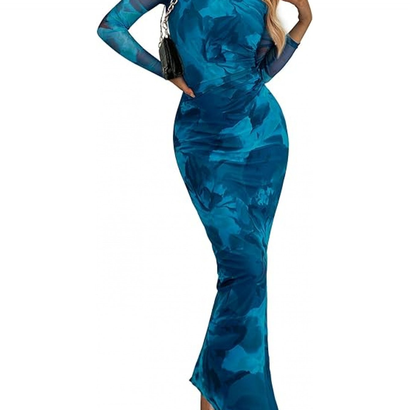 Elegant Frilly Floral Bodycon Maxi Dress