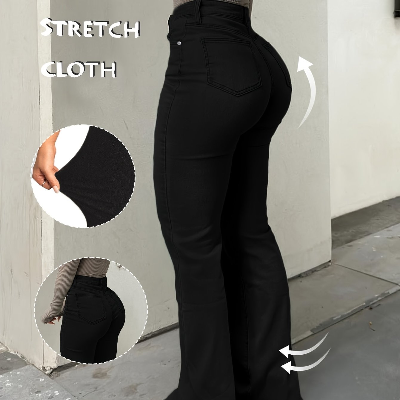 High Waisted Stretch Non See Through Straight Leg Jeans
