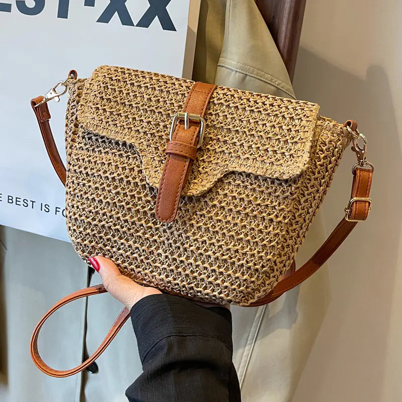 Women's Straw Messenger Bag  Casual Saddle Bag