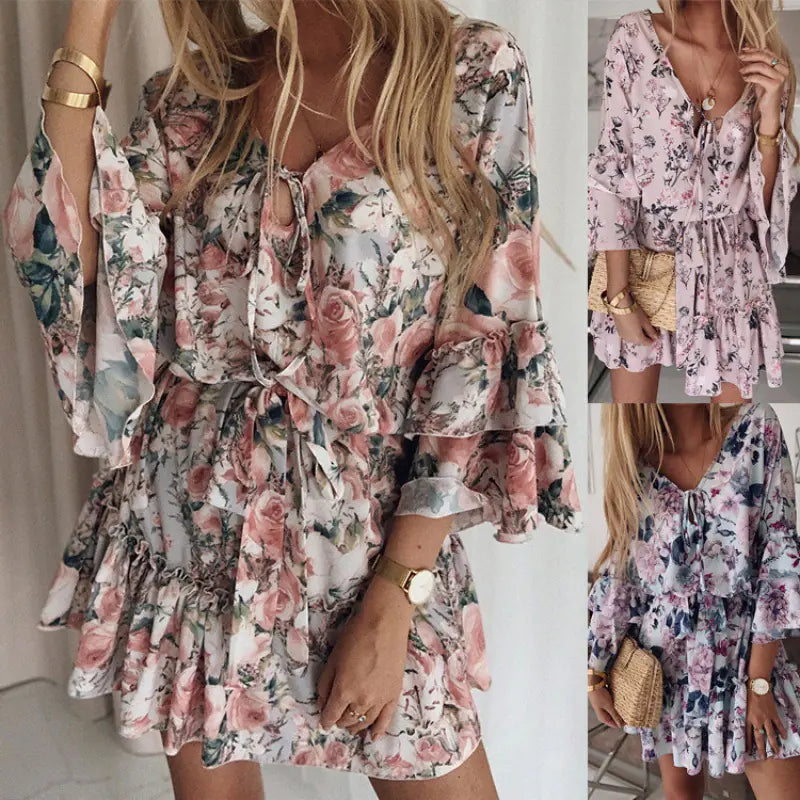 Floral Chiffon Pink Dress for Women