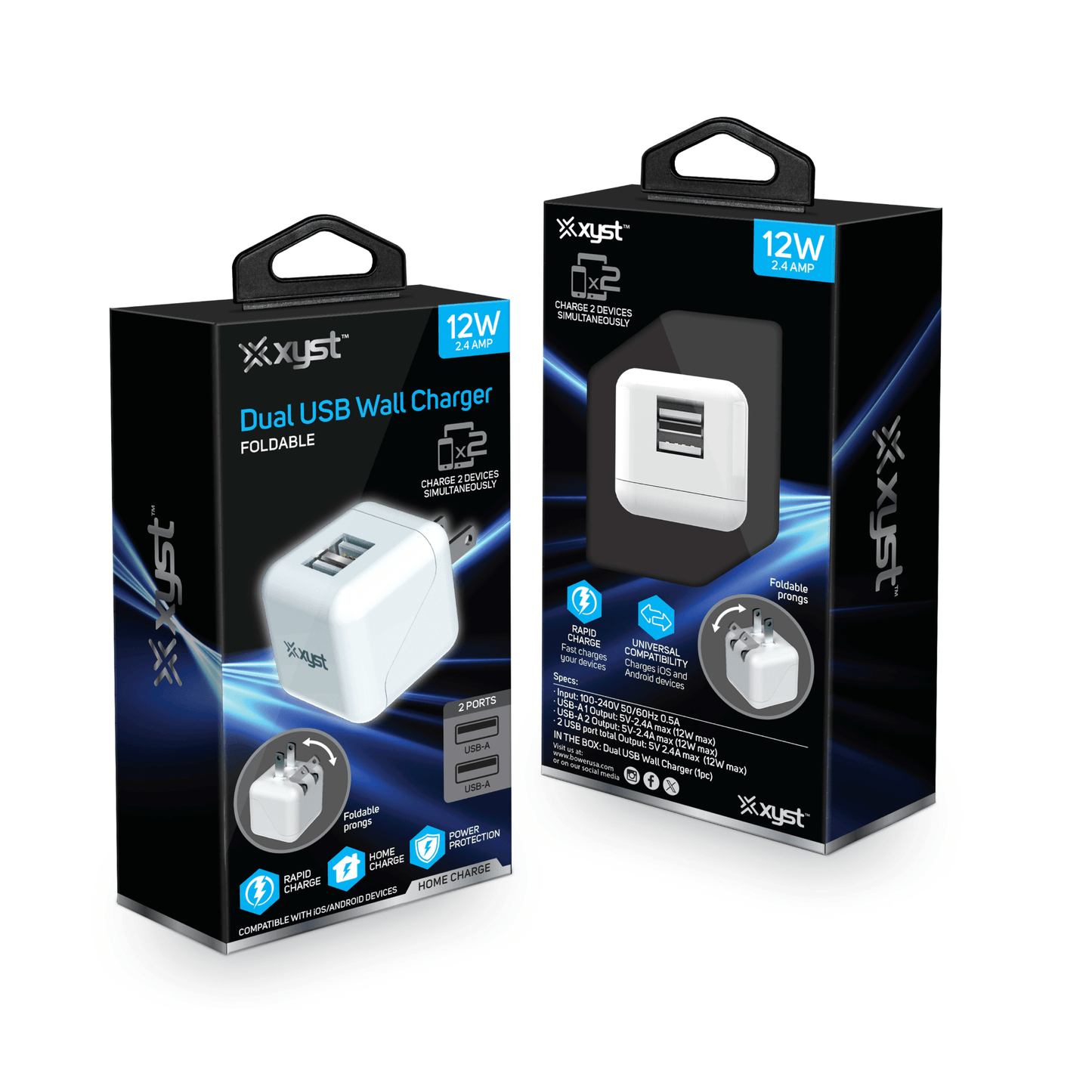 Xyst 2.4-Amp Dual USB Foldable Wall Charger