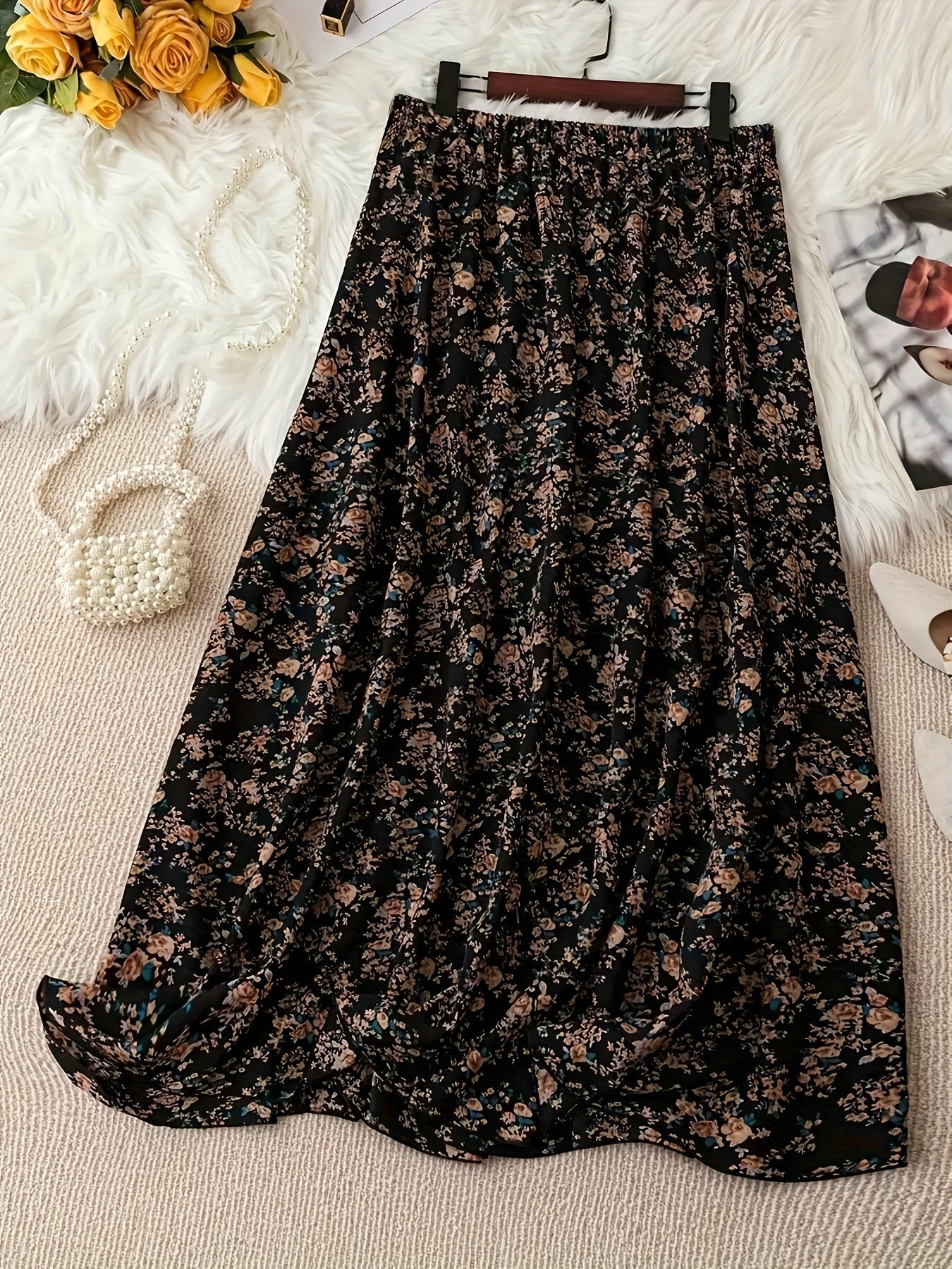 Woman's Floral Print Pleated A-Line Skirt