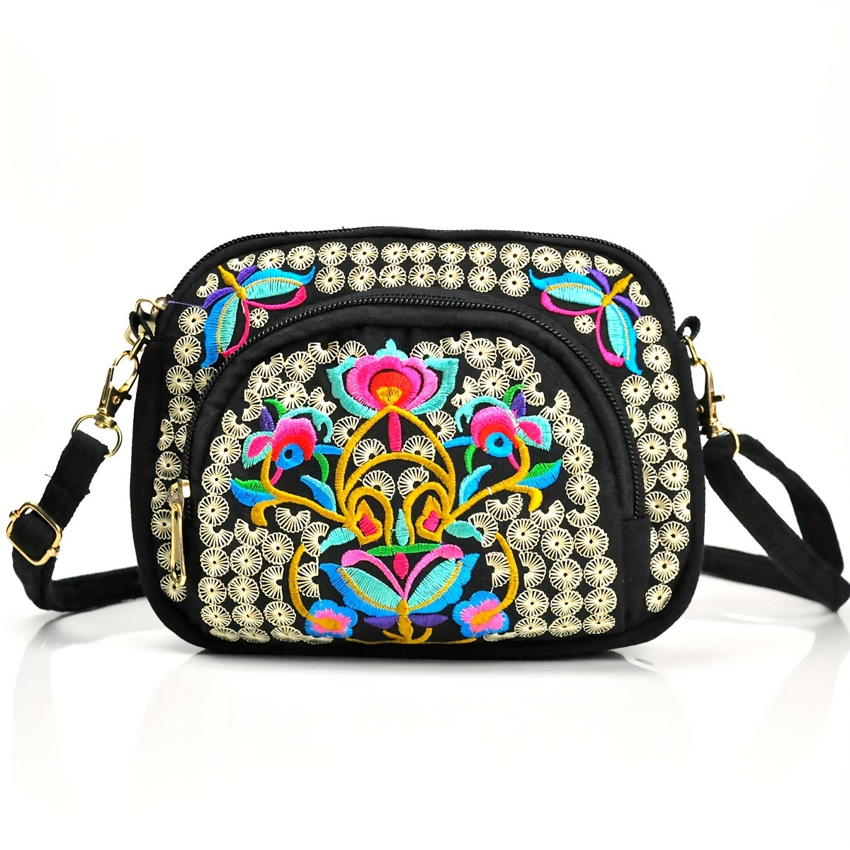 Vibrant Floral Embroidered Crossbody Bag for Women