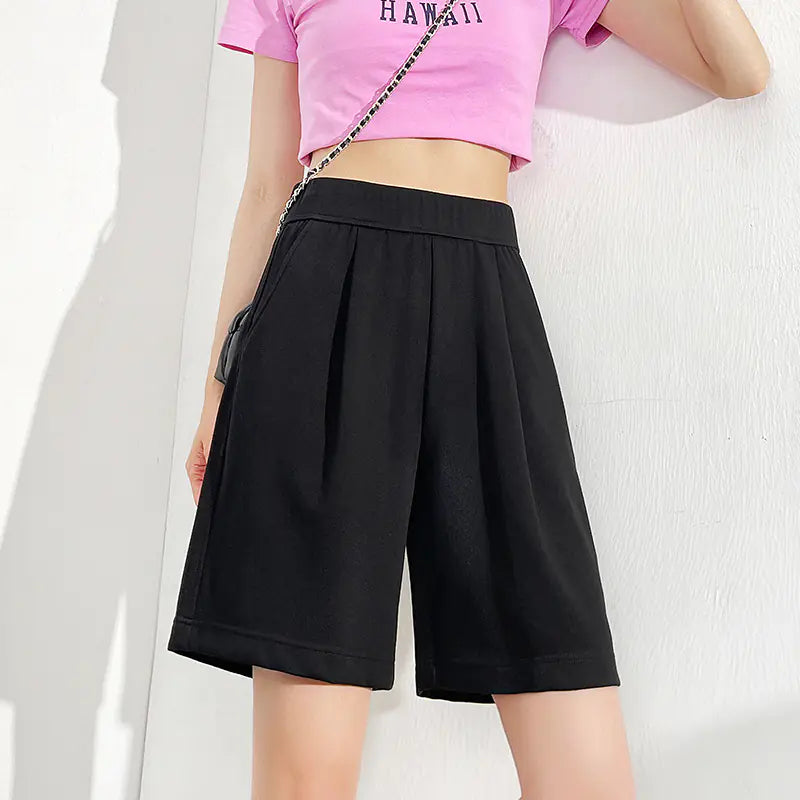 Plus Size Women's High Waist Wide Leg Sports Shorts