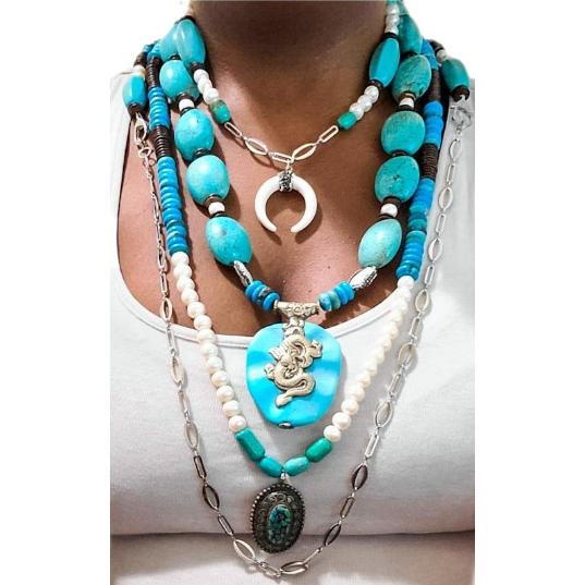 Antique Turquoise and Pearl Layered Necklace