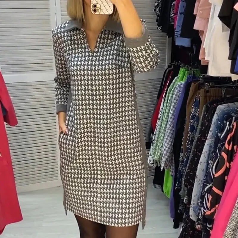 Floral Print Slim Fit V-neck Long-sleeve Dress