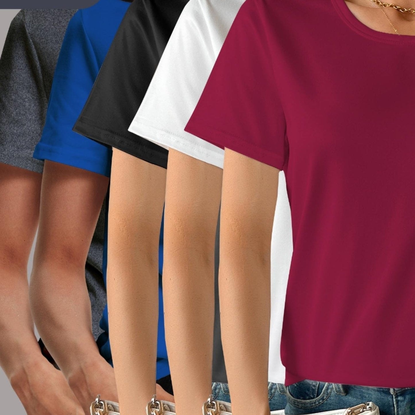 5Pack Womens Soft Stretch Casual Round Neck T-Shirts