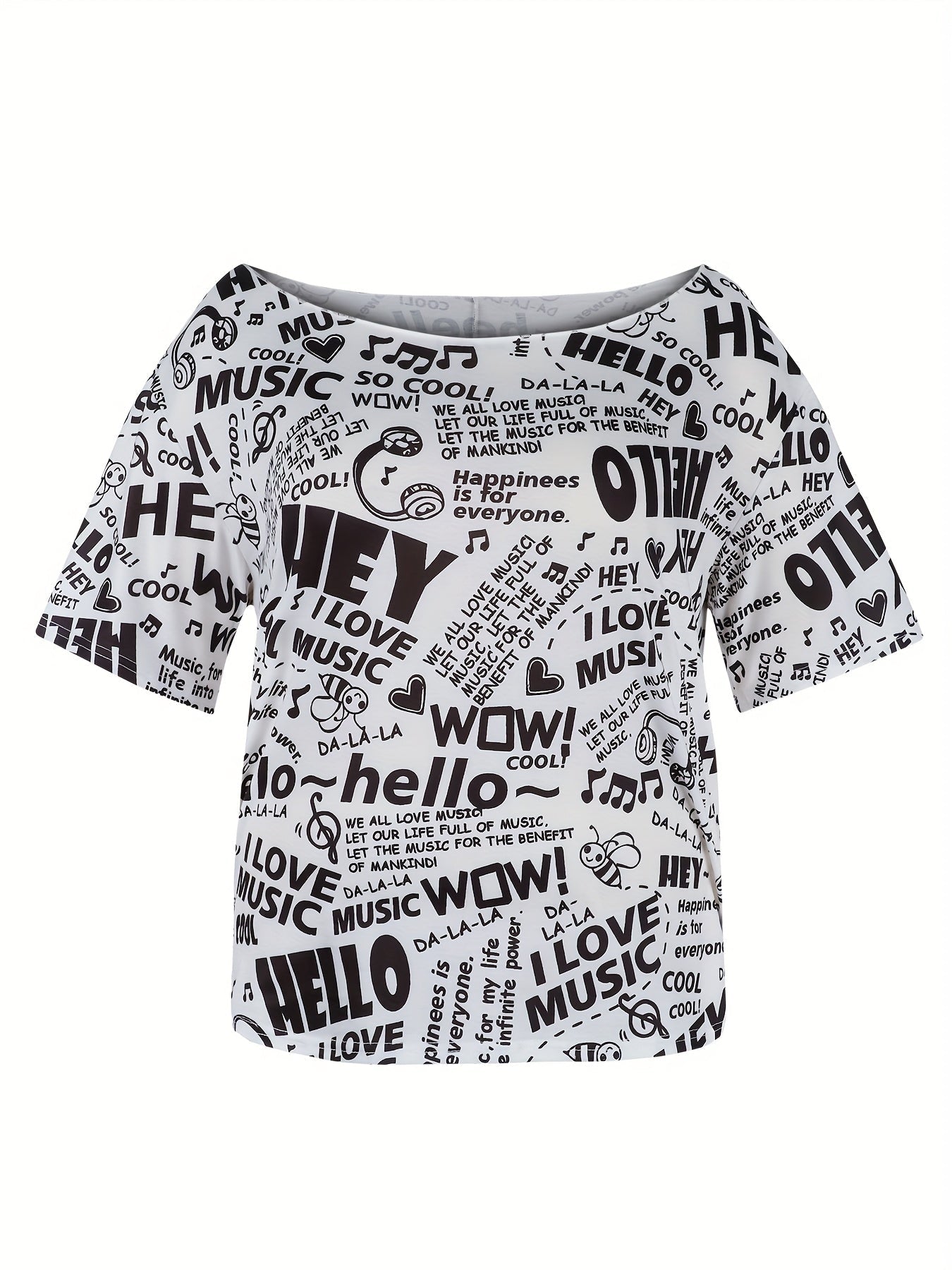 Plus Size Off Shoulder HELLO MUSIC Tee  Chic Summer