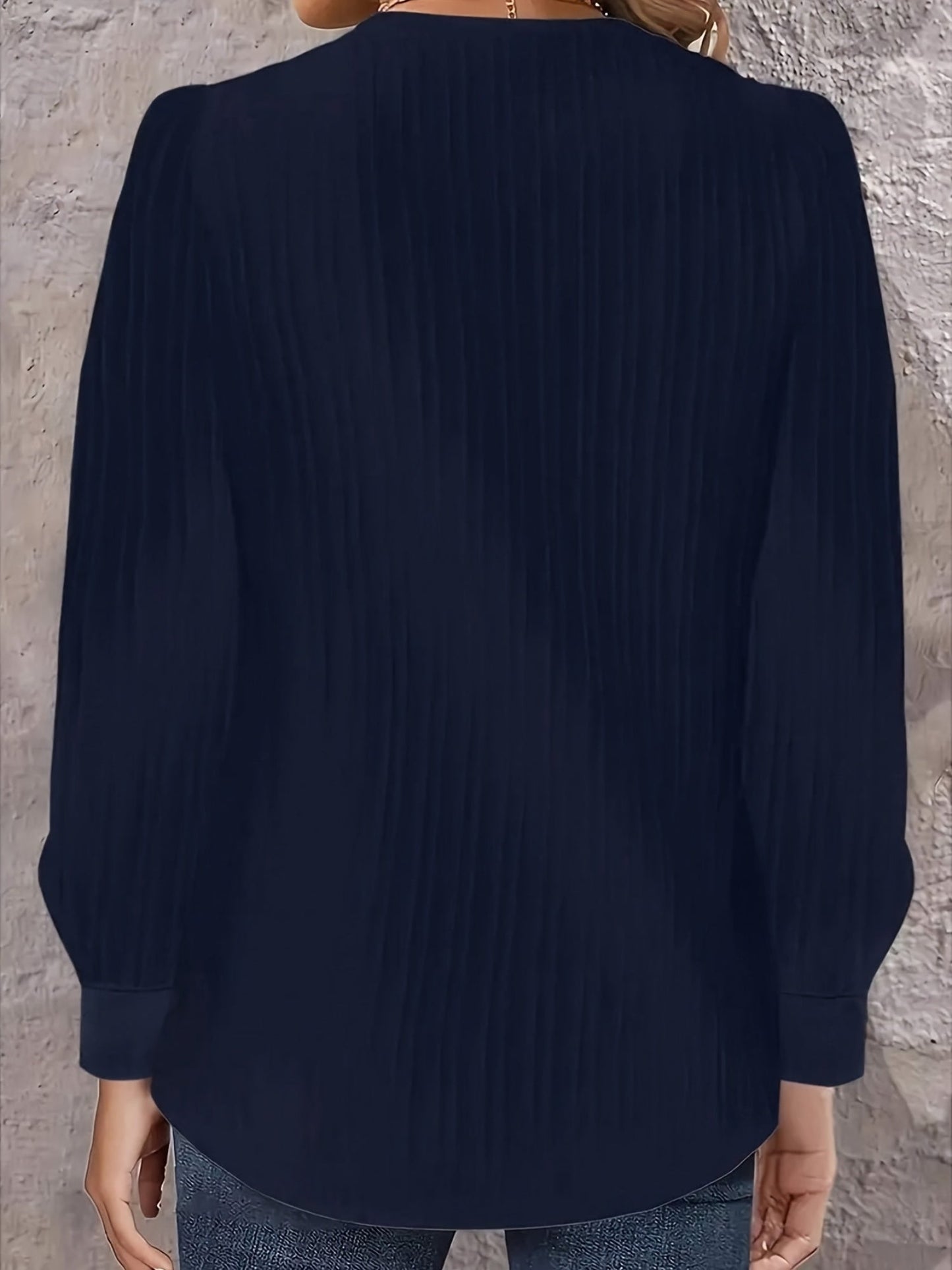 Chic Plus Size V-Neck Blouse Decorative Buttons Glossy  Top