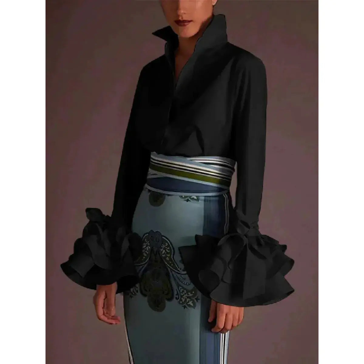 Women's Ruffle Sleeve Slim Shirt