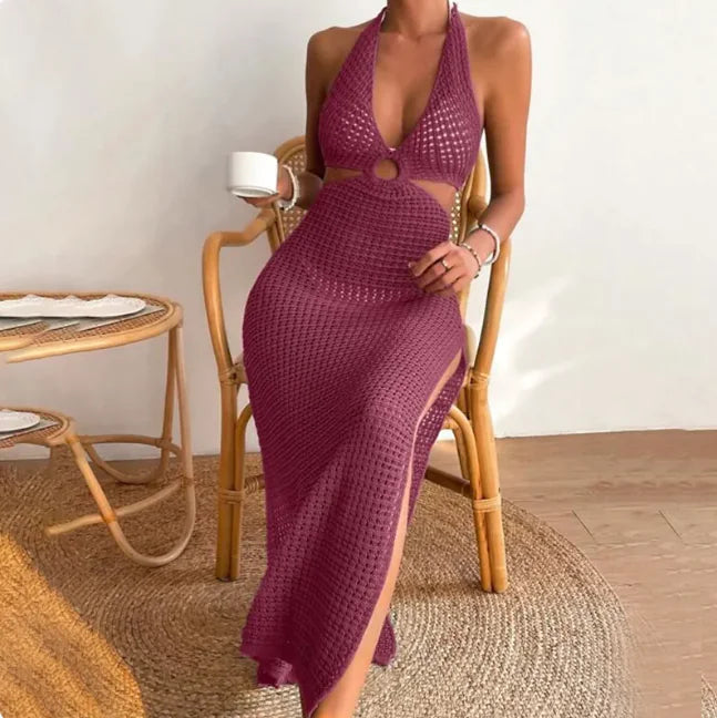 Women's Solid Color Organza Beach Cover Up Dress