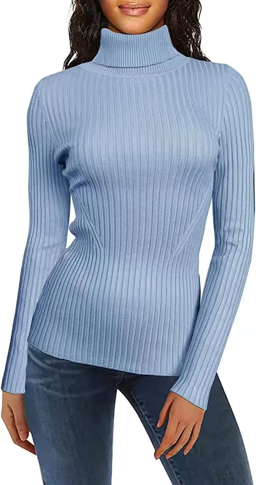 Fashionable Turtleneck Ribbed Sweater for Women