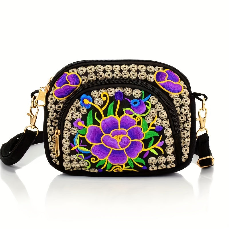 Vibrant Floral Embroidered Crossbody Bag for Women