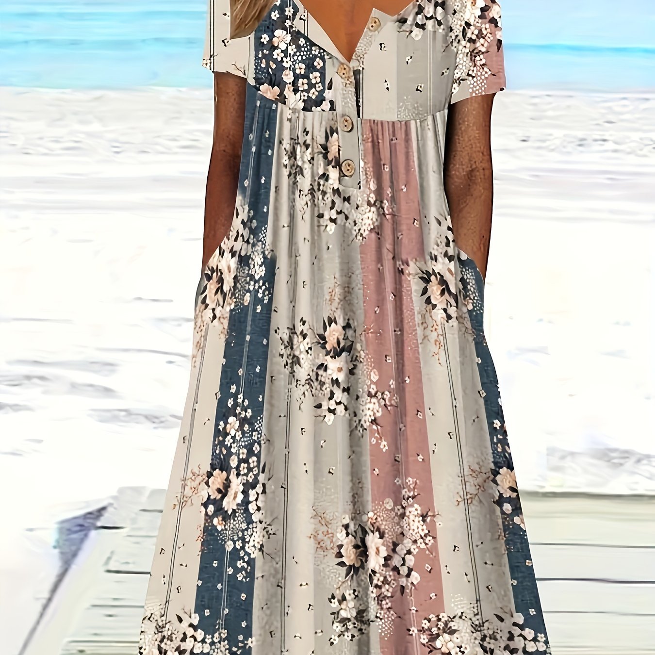 Summer Print Plus Size Dress with Pockets