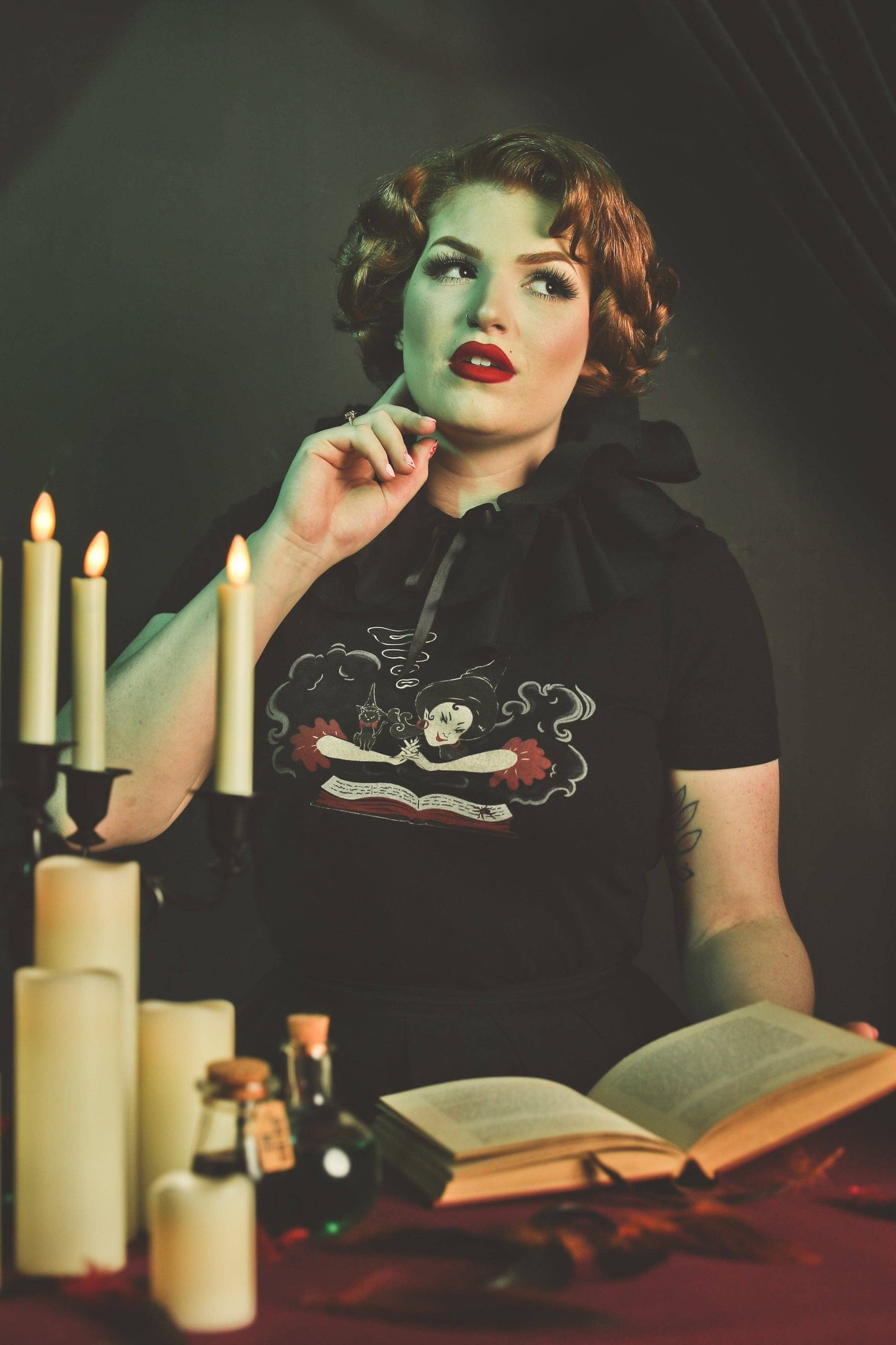 Witch Bible Fitted Tee in Black - SMALL