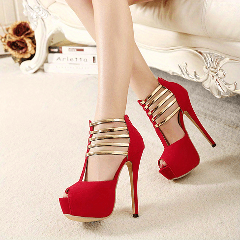 Stiletto High Heels Ankle T-strap Platform Peep Toe Pumps