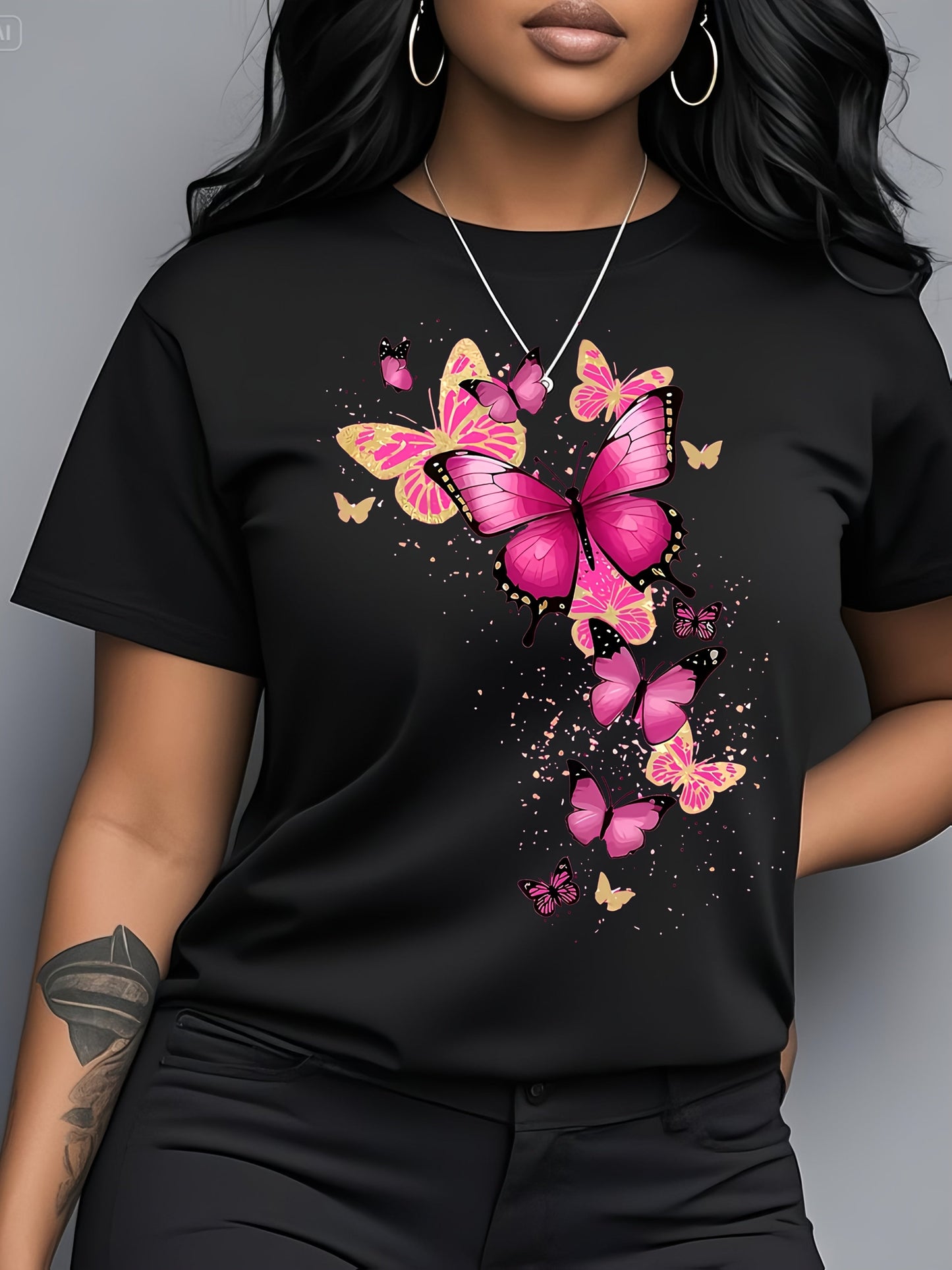 Effortless Style Vibrant Butterfly Plus Size