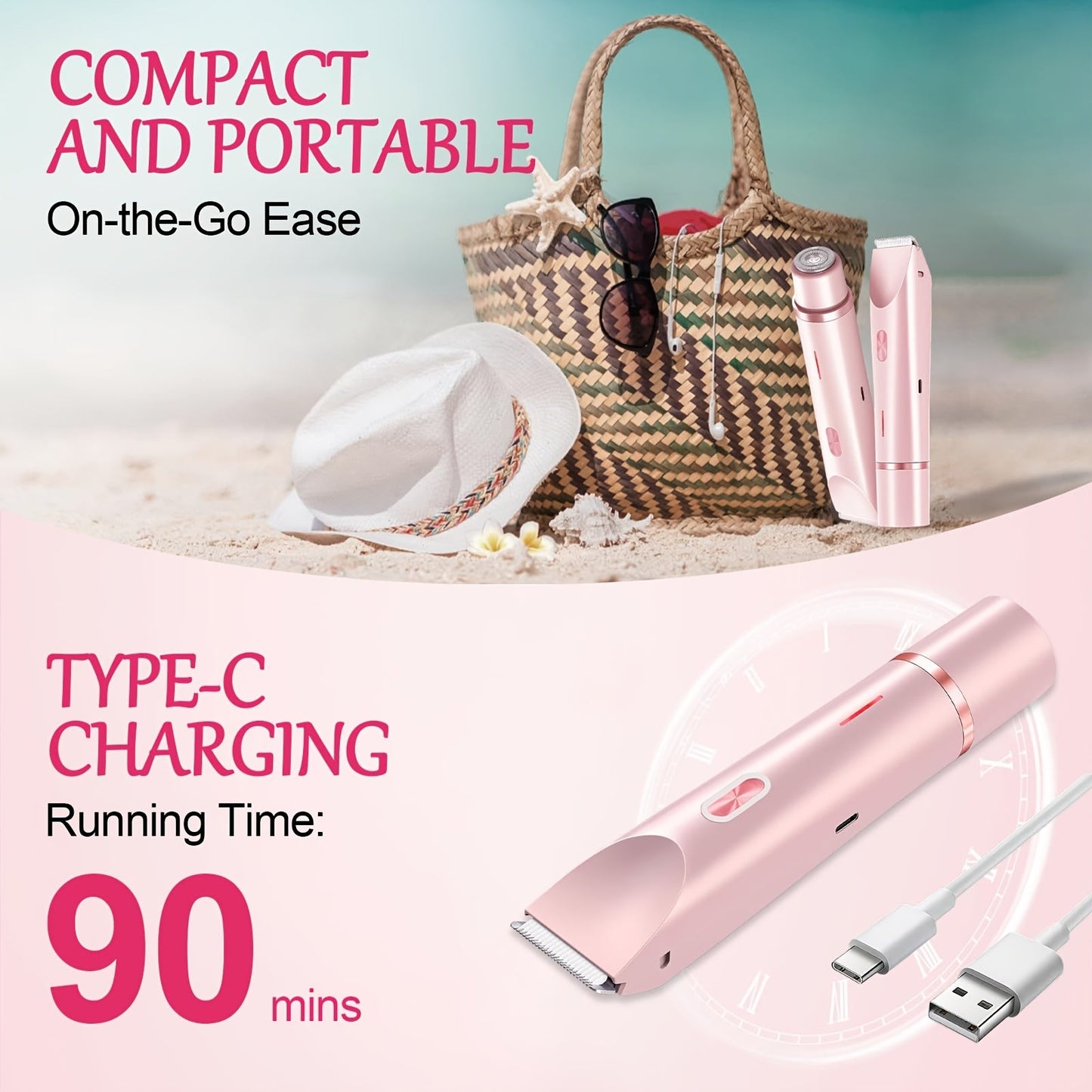 Pink Dual Head Electric Shaver  Bikini Trimmer US Powered Waterproof