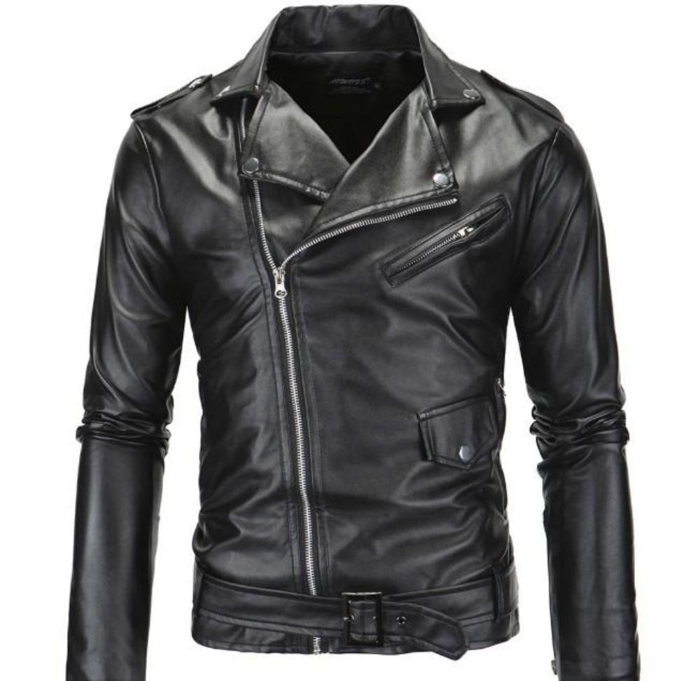 Mens Faux Leather Biker Zipper Jacket