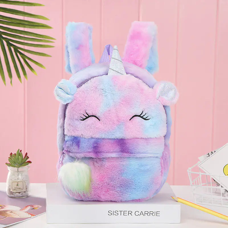 Colorful Rabbit Fur Pompon Backpack