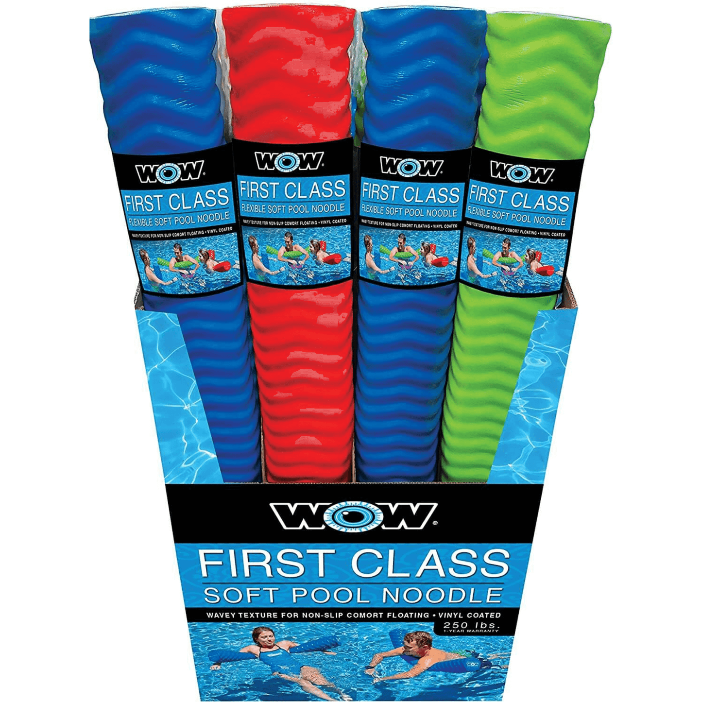 WOW Watersports First Class Foam Pool Noodles 12pk PDQ Extra Grip And Non-Slip - Assorted